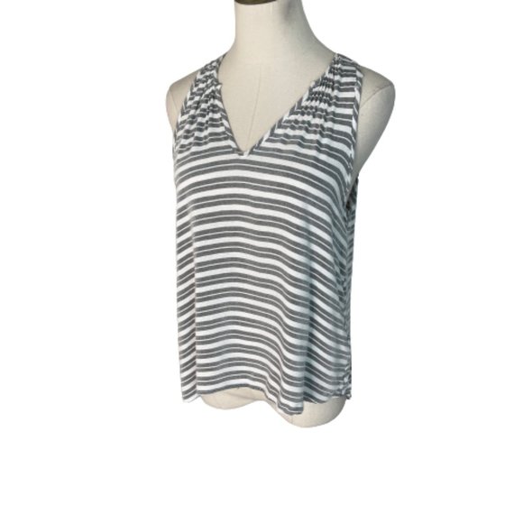 mahina Tops - Mahina Tank Top M Medium Gray White Stripe High Low